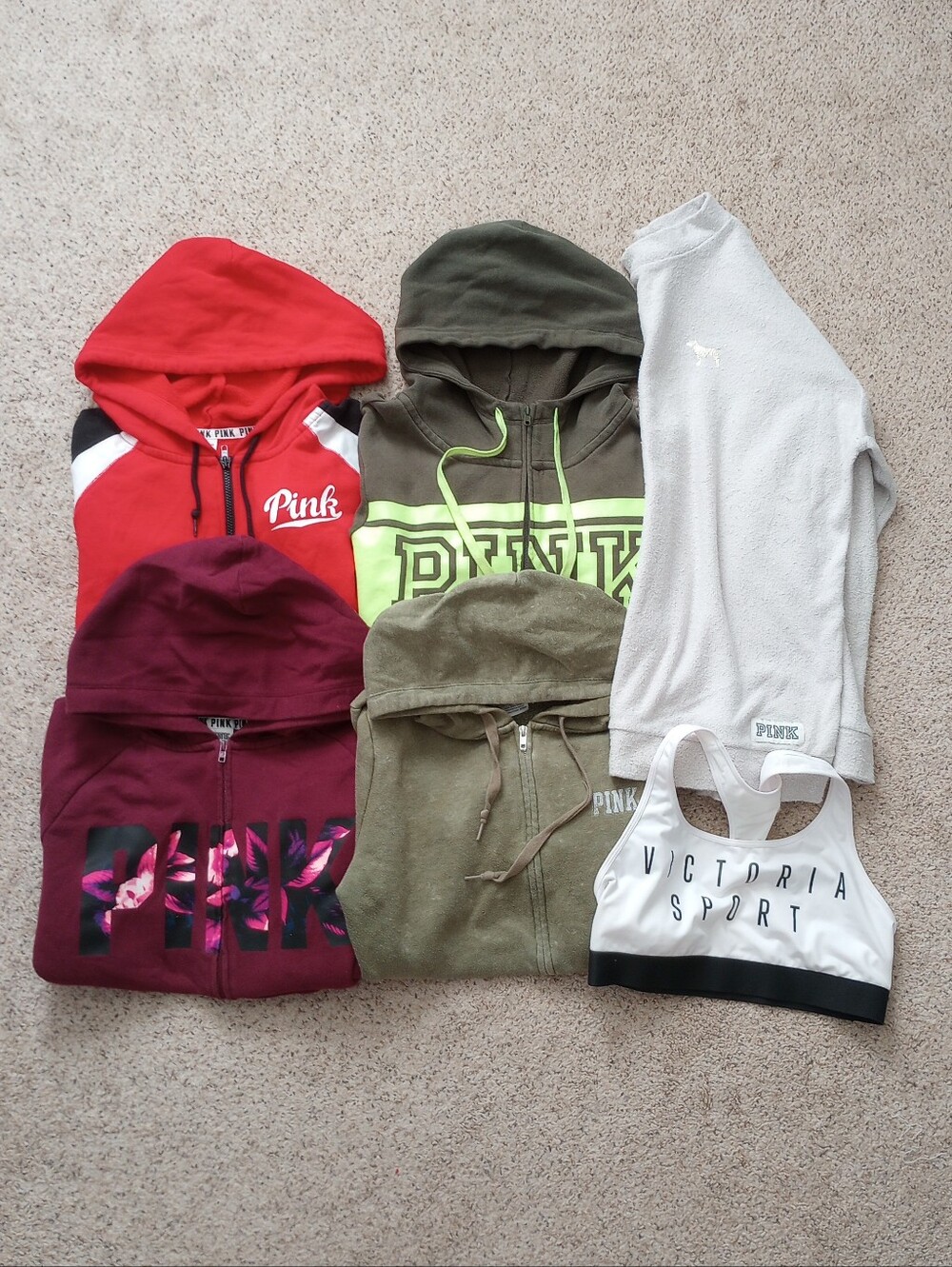 Pink Victoria's Secret Lot Of Hoodies Sweater & Sports Bra Size Large